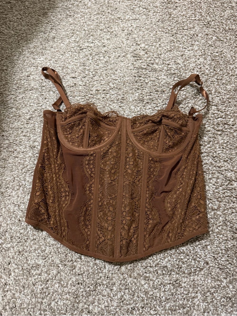 Brown Lace Bustier Crop Top